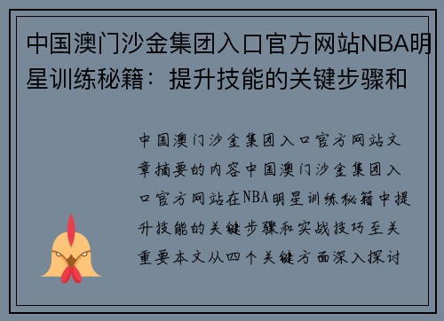 中国澳门沙金集团入口官方网站NBA明星训练秘籍：提升技能的关键步骤和实战技巧