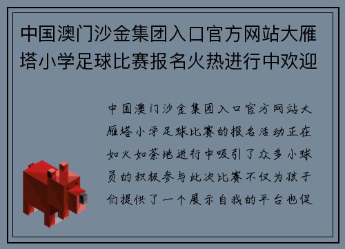 中国澳门沙金集团入口官方网站大雁塔小学足球比赛报名火热进行中欢迎各位小球员踊跃参与