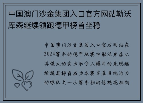 中国澳门沙金集团入口官方网站勒沃库森继续领跑德甲榜首坐稳