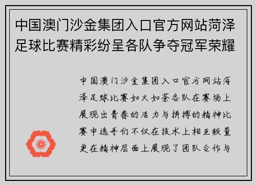 中国澳门沙金集团入口官方网站菏泽足球比赛精彩纷呈各队争夺冠军荣耀展现青春风采